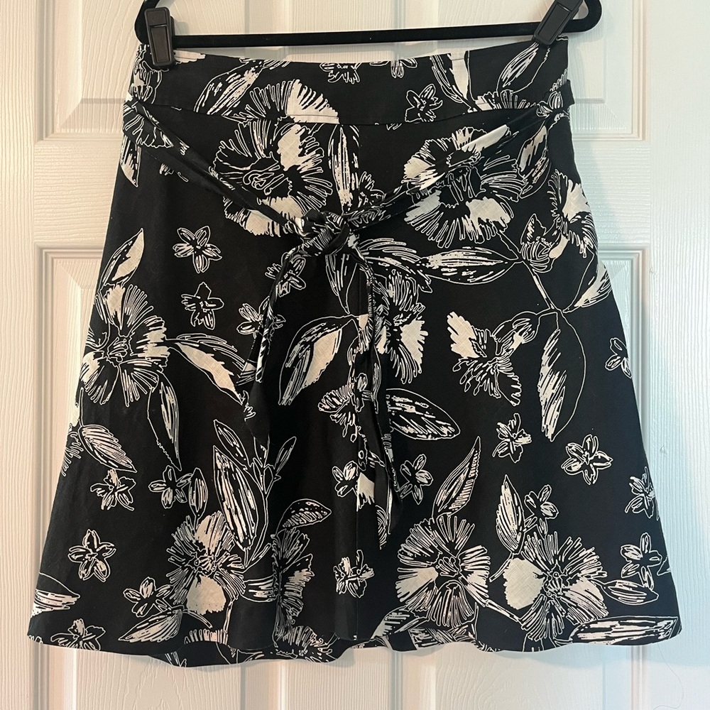 Merona Black and White Flared Skirt with Tie Front